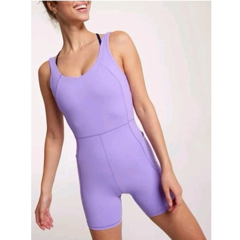CALIA Women Purple Lilac Sleeveless Athletic Bodysuit Romper Pockets Size Medium
